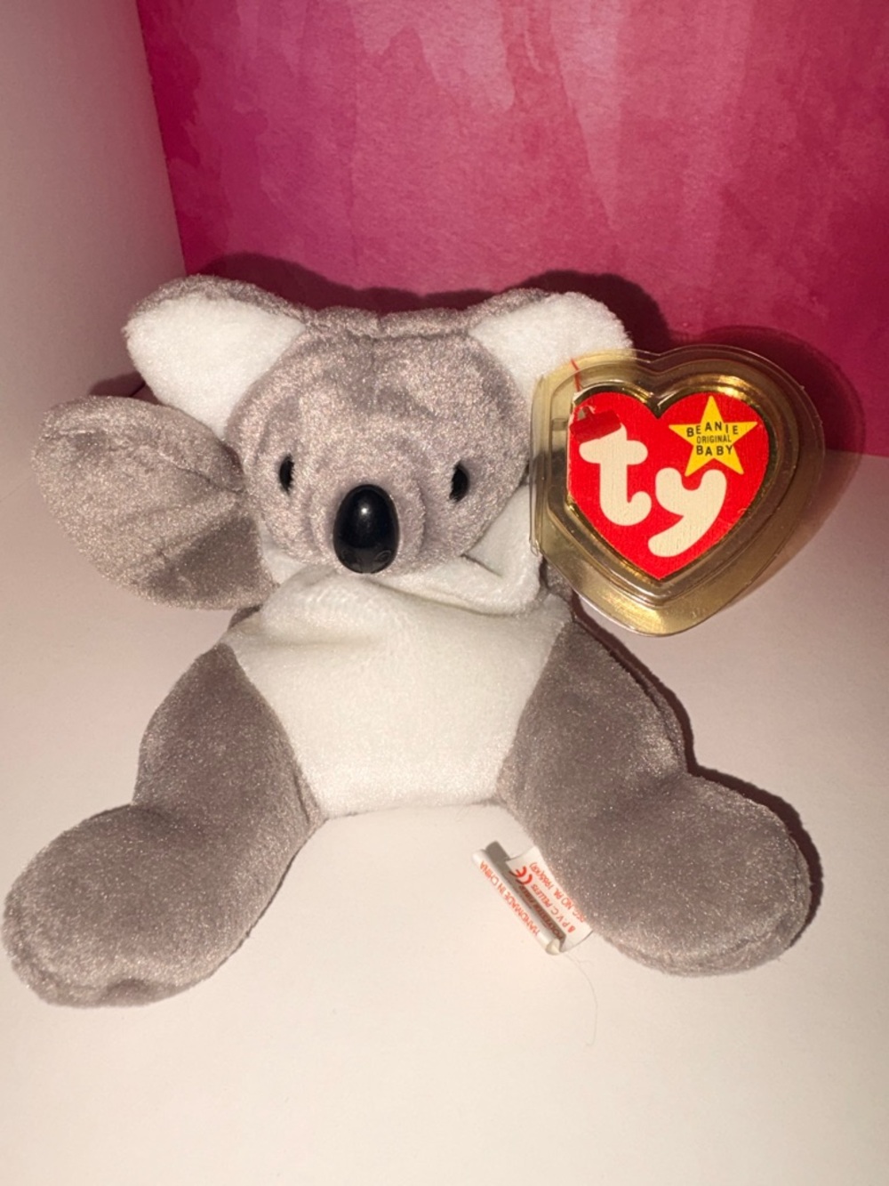 Ty Gray & White Koala Beanie Baby Plush with Heart Tag